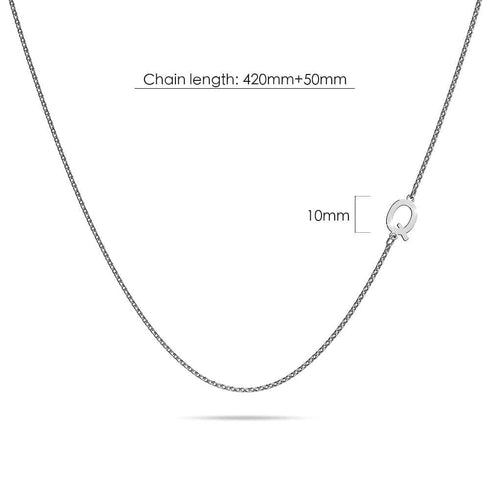 Bold Alphabet Letter Initial Charm Necklace in White Gold Tone